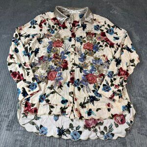 Aratta Silent Journey Sequin Floral Embroidered Gauzy Blouse M Button Velvet Col